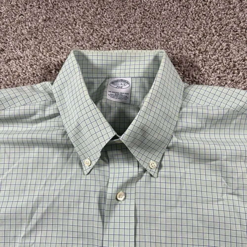 Vintage Brooks Brothers 346 Shirt Men 17.5-4/5 Plaid Slim Fit Classiccore Pocket - Picture 4 of 16
